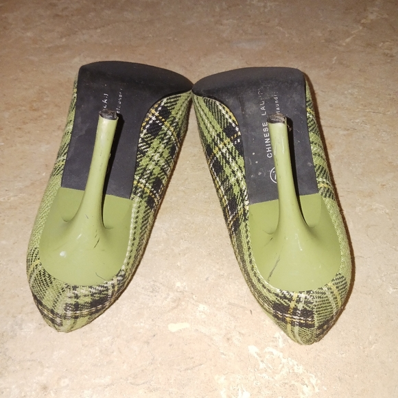 Vintage Chinese Laundry Green Plaid Pointy Toe Heels - Picture 10 of 10